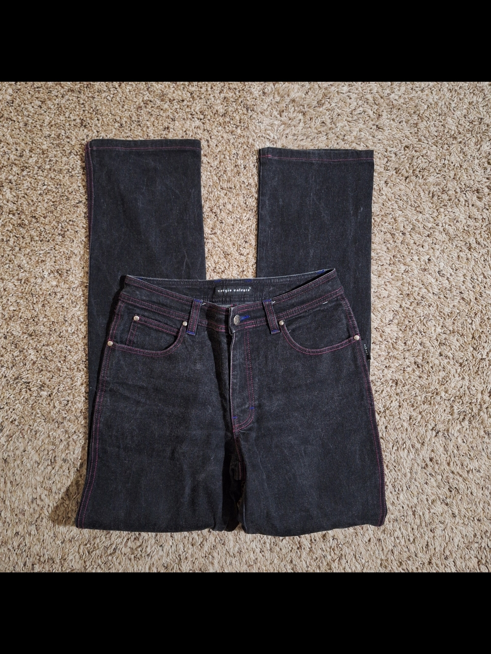 Vintage Sergio Valente Y2K Black Pink Contrast Stitch Jeans 29